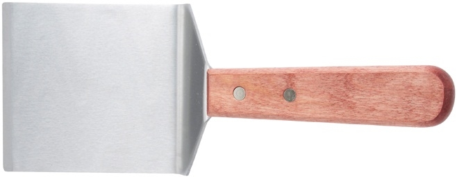 Winco Steak/Burger Offset Turner with Wooden Handle, 4 1/8 x 3 3/4 inch Blade -- 12 per case