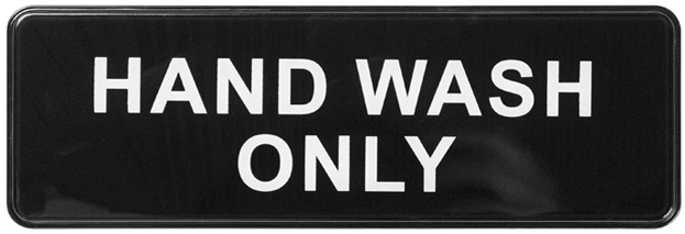 Winco Black Hand Wash Only Information Sign, 9 x 3 inch -- 12 per case