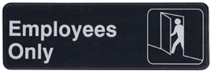 Winco Black Employees Only Information Sign, 9 x 3 inch -- 12 per case