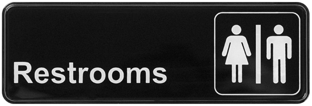 Winco Black Restrooms Information Sign, 9 x 3 inch -- 12 per case
