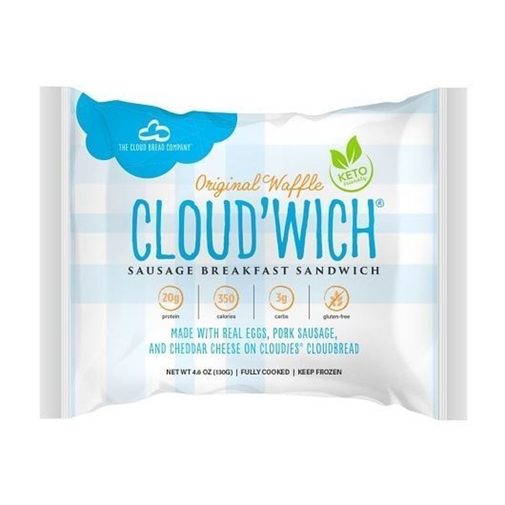 The Cloud Bread Company Cloudwich Original Waffle Sausage Breakfast Sandwich, 4.6 Ounce -- 24 per case