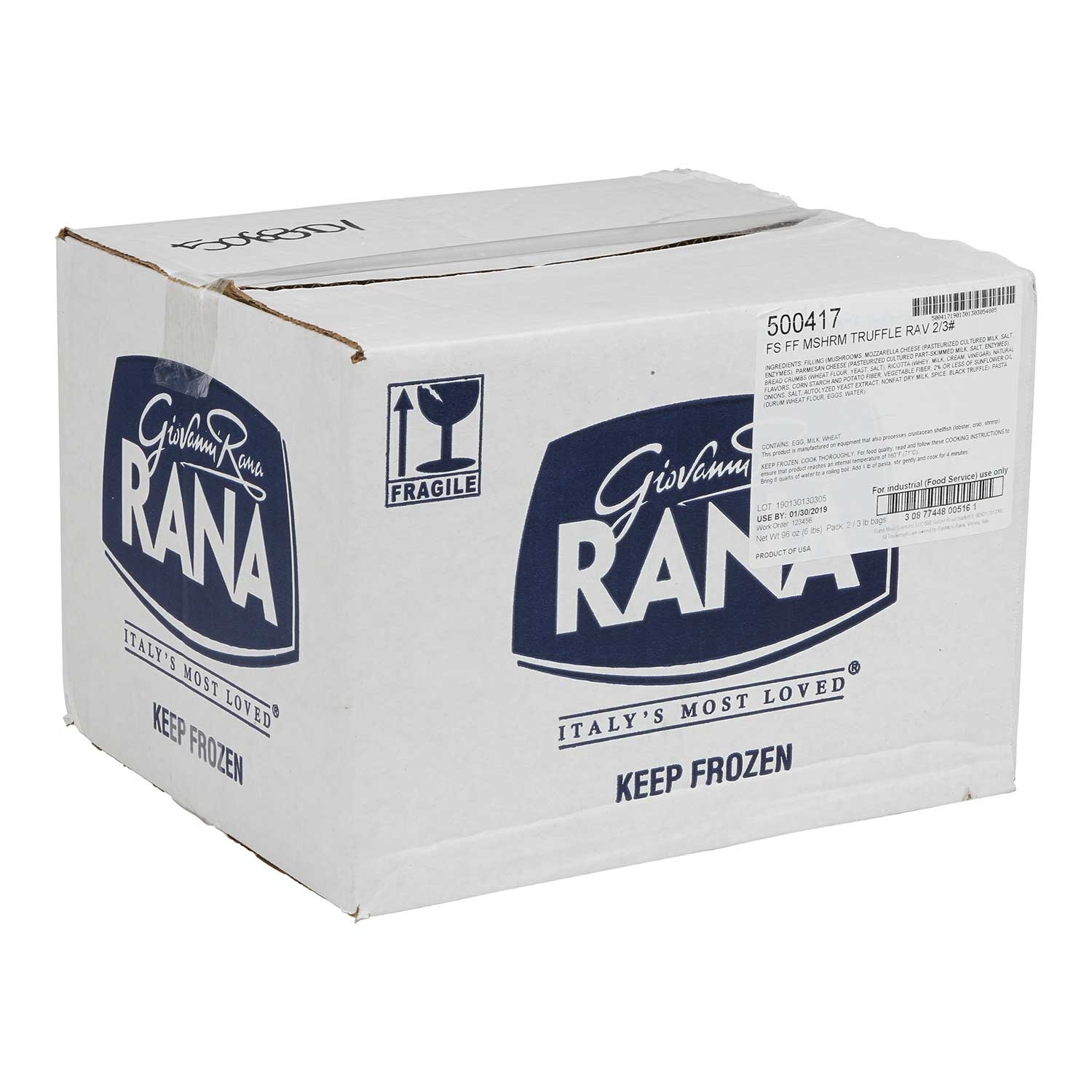 Rana Meal Solutions Fresh Frozen Mushroom Truffle Ravioli, 3 Pound -- 2 per case.