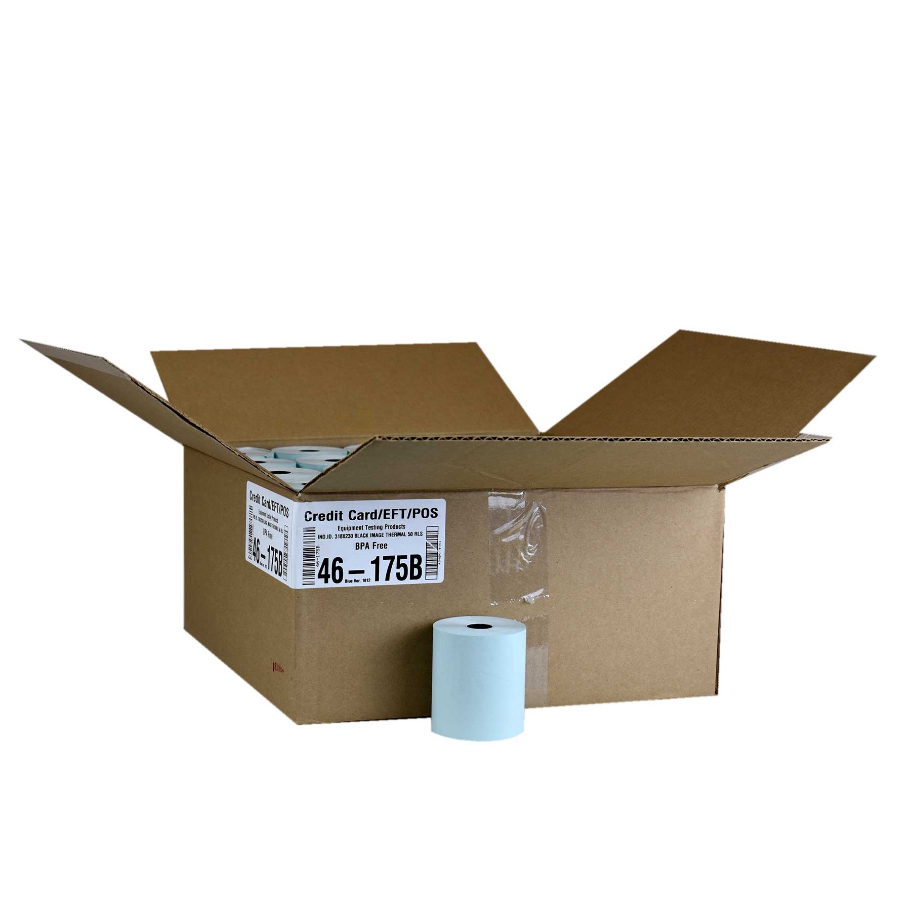 National Checking Blue Thermal Paper 1 Ply Registroll, 3.13 inch x 230 Feet -- 50 rolls per case.