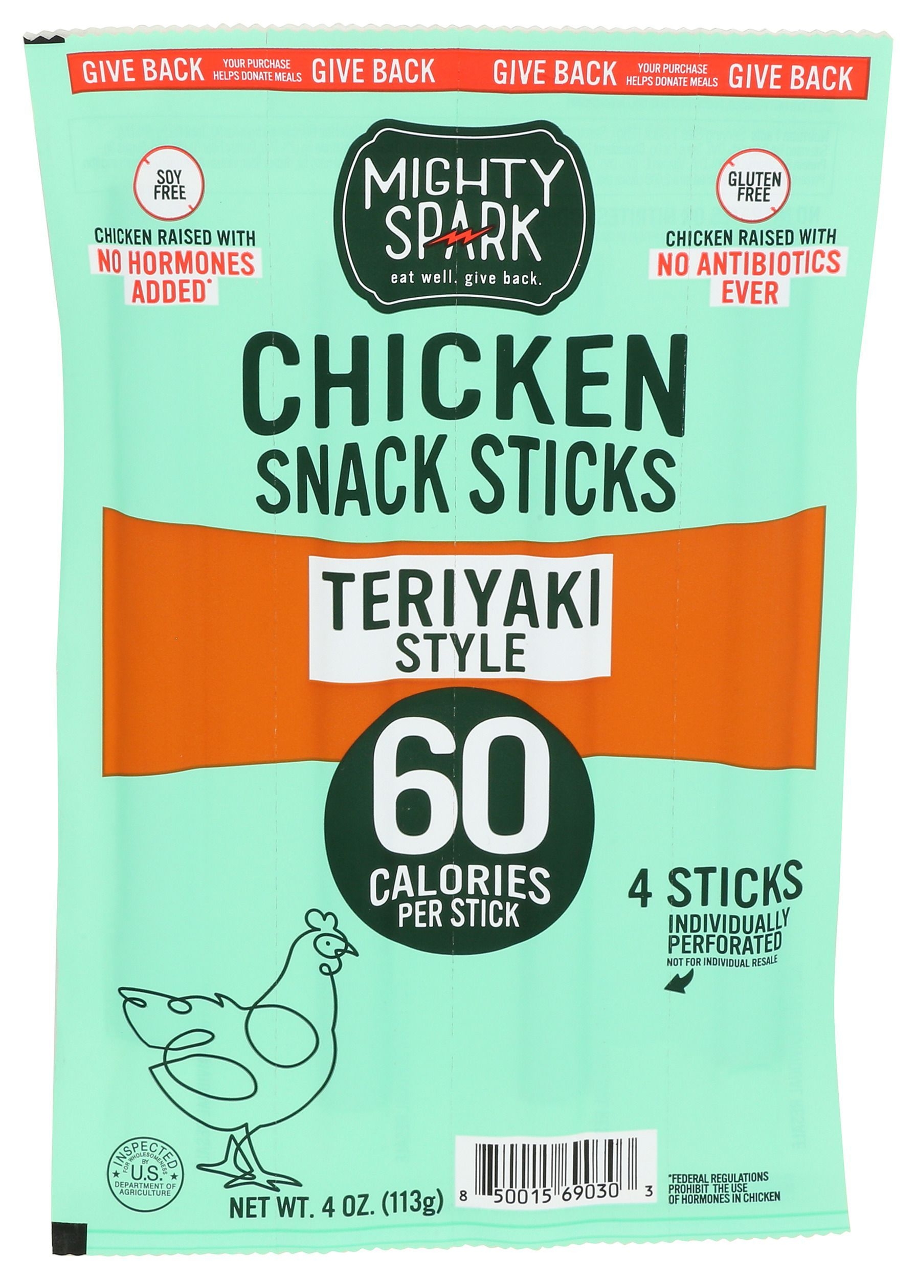 Mighty Spark Teriyaki Chicken Snack Sticks - Multipack, 4 Ounce -- 8 per case