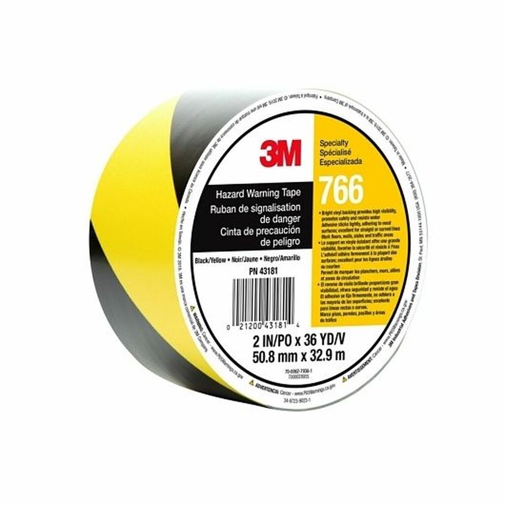 3M Black Yellow Hazard Warning Tape, 2 inch x 36 yard - 24 per case