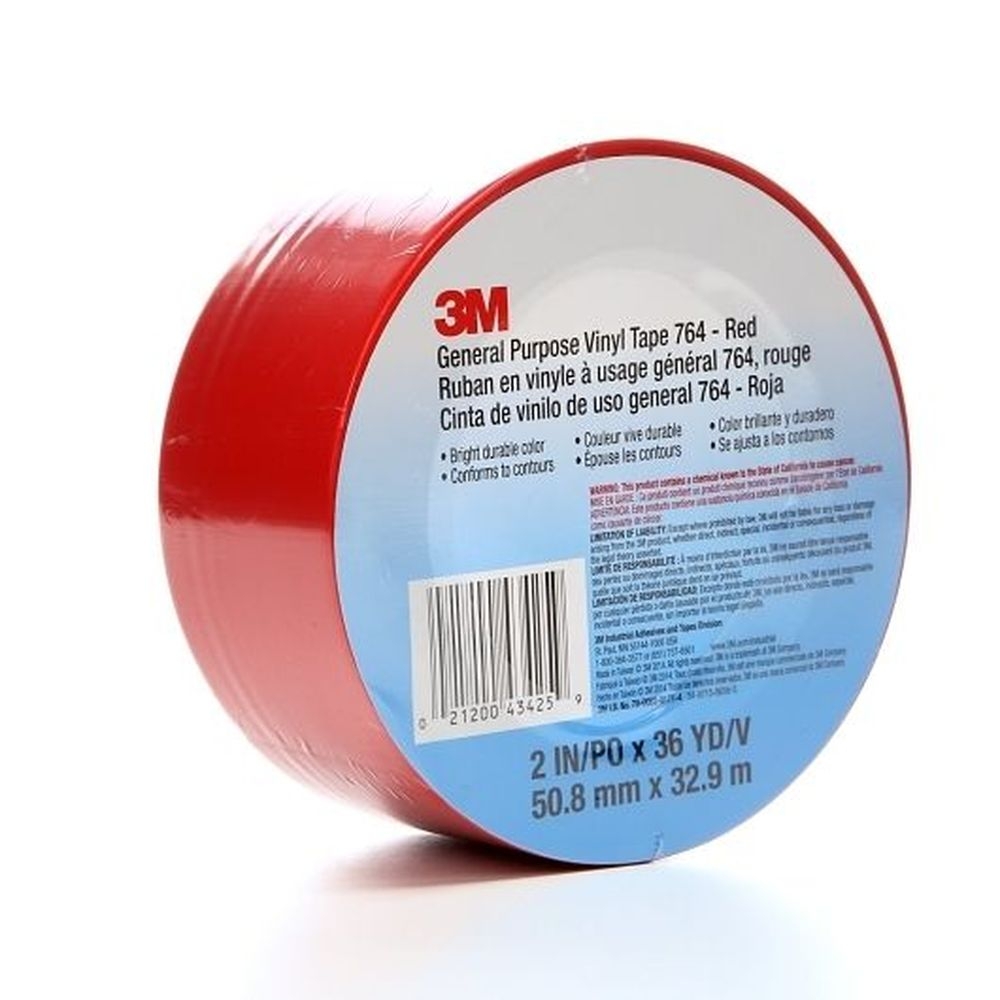 3M Red 5 Mil General Purpose Vinyl Tape, 2 inch x 36 yard - 24 per case