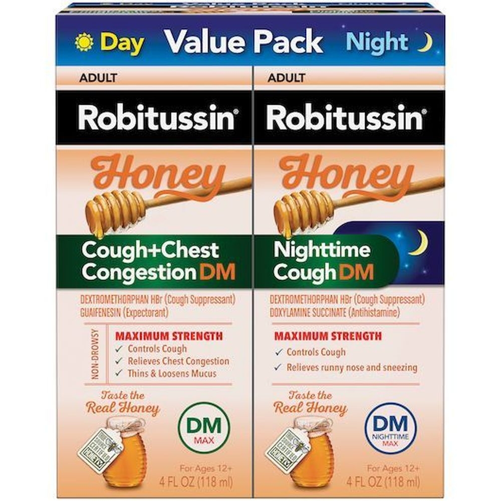 Robitussin Maximum Strength Honey Flavor Day and Nighttime Cough Relief, 8 Ounce -- 12 per case