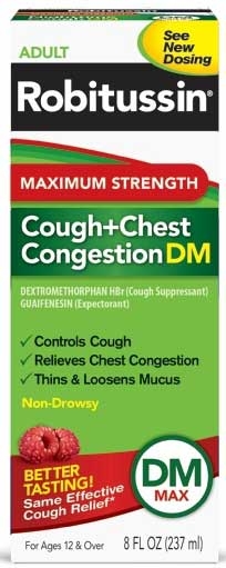 Robitussin Adult Berry Maximum Strength Cough Plus Chest Congestion DM Relief, 8 Fluid Ounce -- 12 per case.