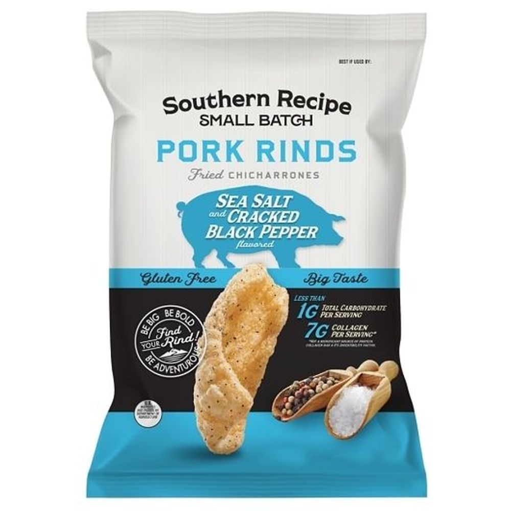 Southern Recipe Small Batch Sea Salt and Cracked Black Pepper Pork Rinds - Case Clip, 2 Ounce -- 6 per case