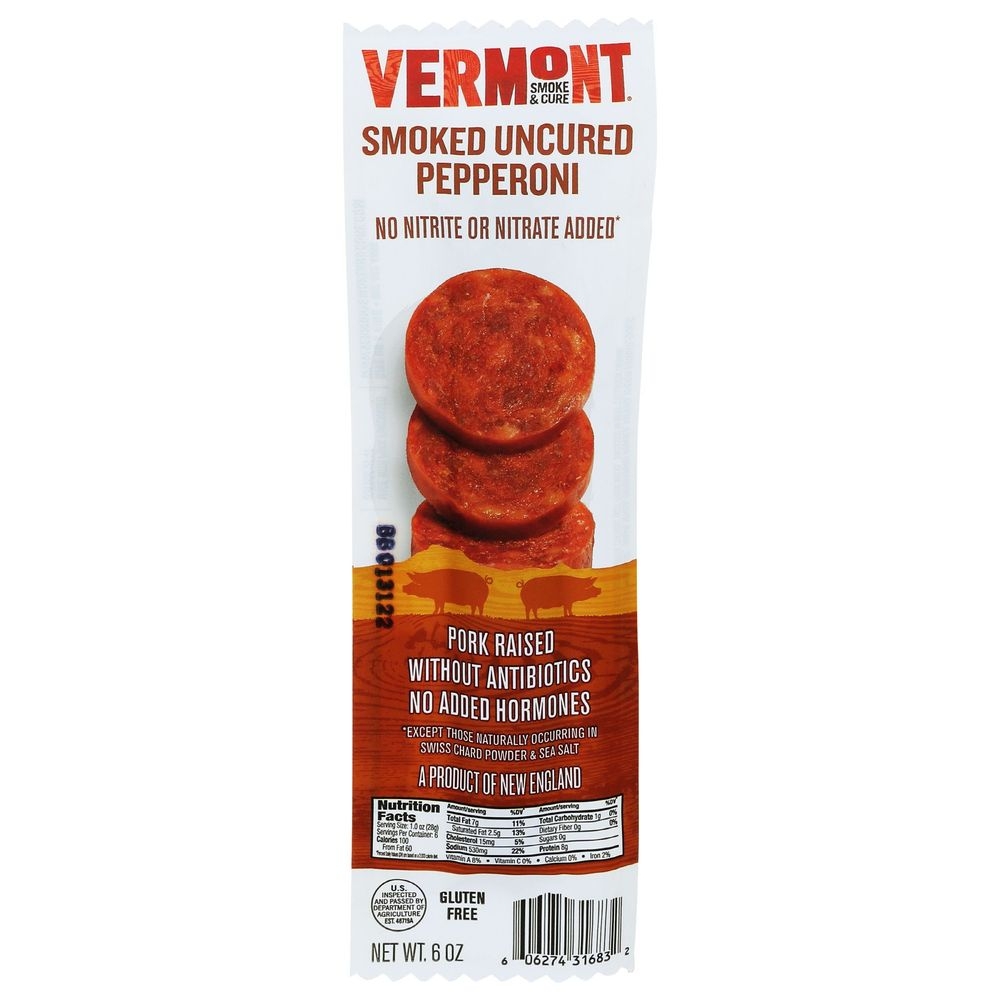 Vermont Smoke and Cure Uncured Smoked Pepperoni, 6 Ounce -- 12 per case