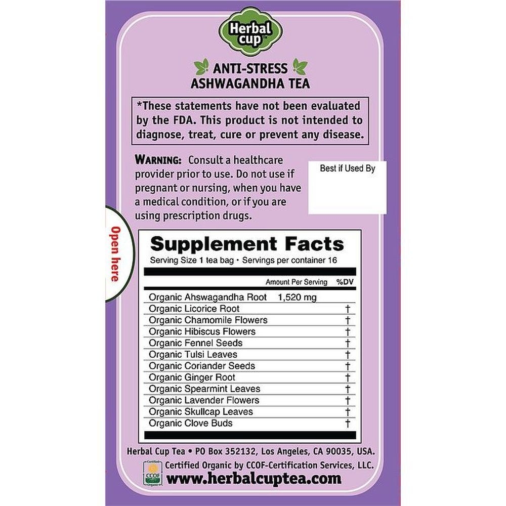 Herbal Cup Anti Stress Ashwagandha Tea, 16 tea bags -- 6 per case