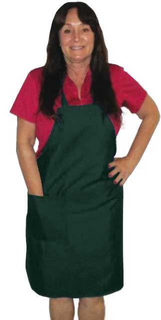 Intedge Hunter Green Poly/Cotton 1 Hip Pocket Deluxe Bib Apron with Matching Ties, 32 inch Long x 28 inch Wide 