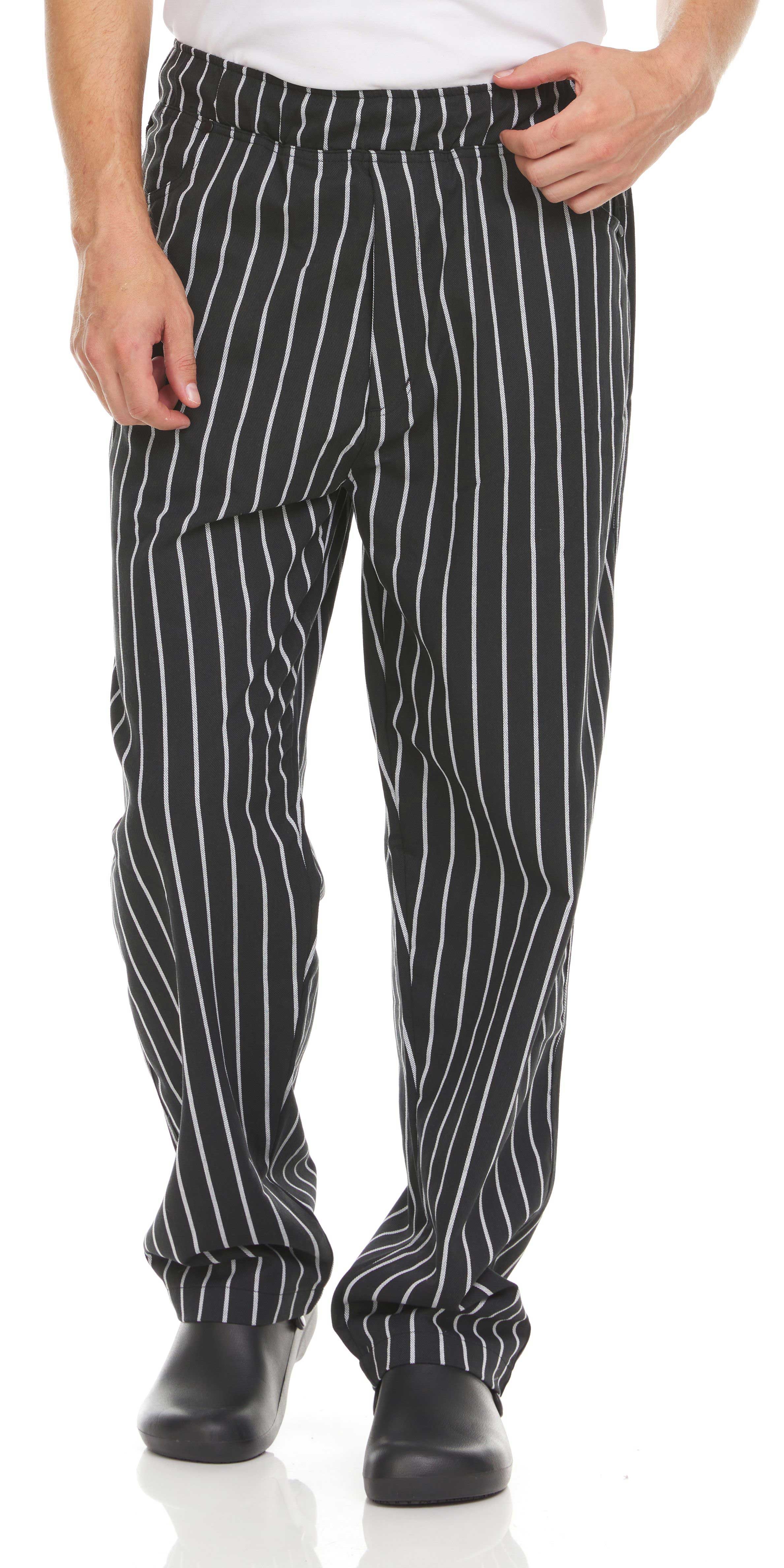 Hey Chef Chalk Stripe Medium 3 Pocket Elastic Waist Zipper Fly Pant