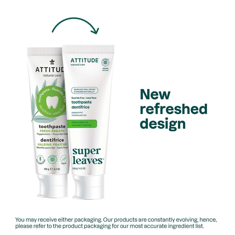 Attitude Super Leaves Fresh Breath Fluoride Free Toothpaste, 4.2 Ounce