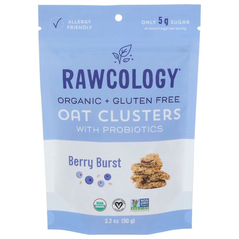 Rawcology Organic Berry Burst Oat Clusters with Probiotics, 3.2 Ounce -- 6 per case