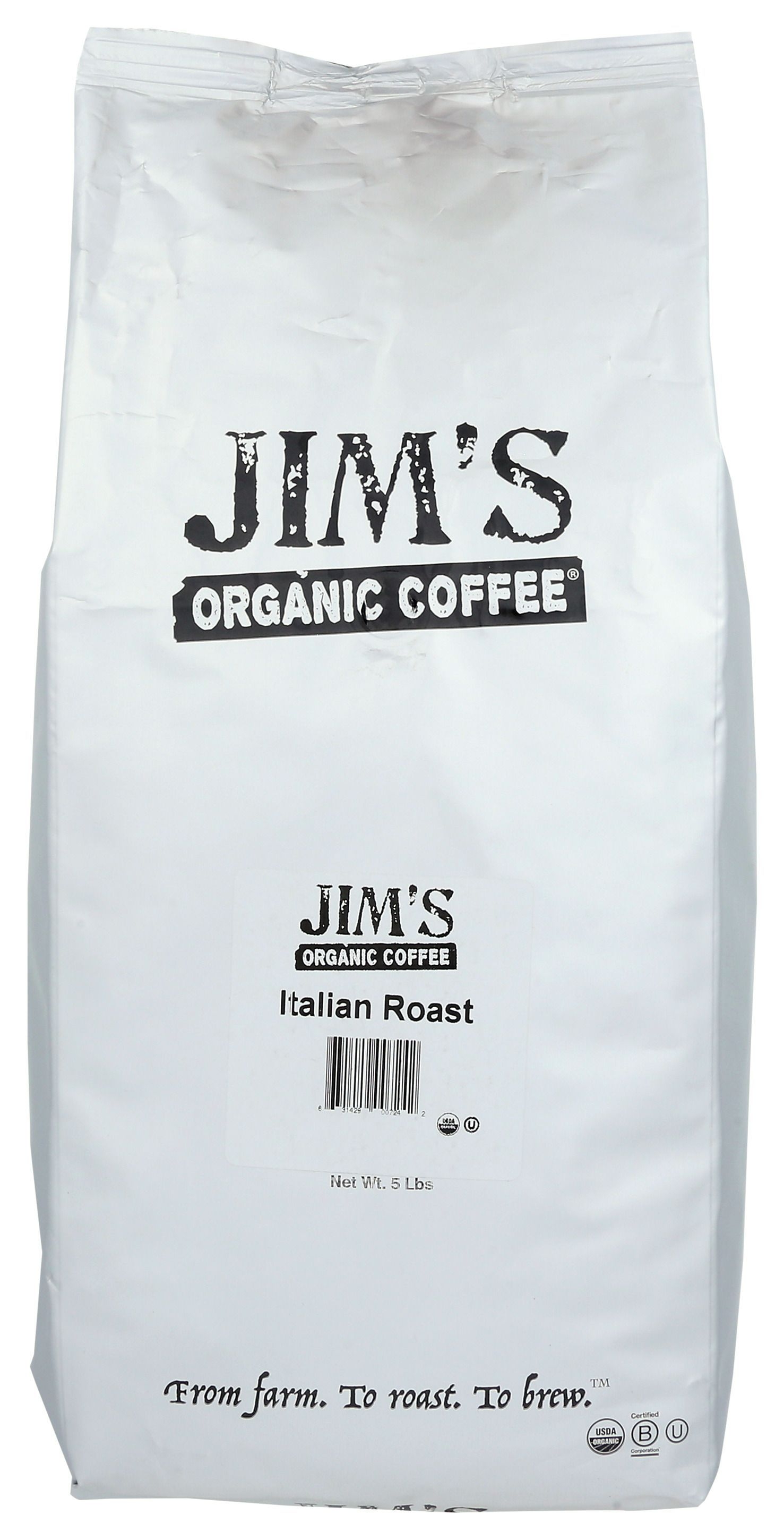 Jims Organic Coffee Italian Roast Coffee, 5 Pound