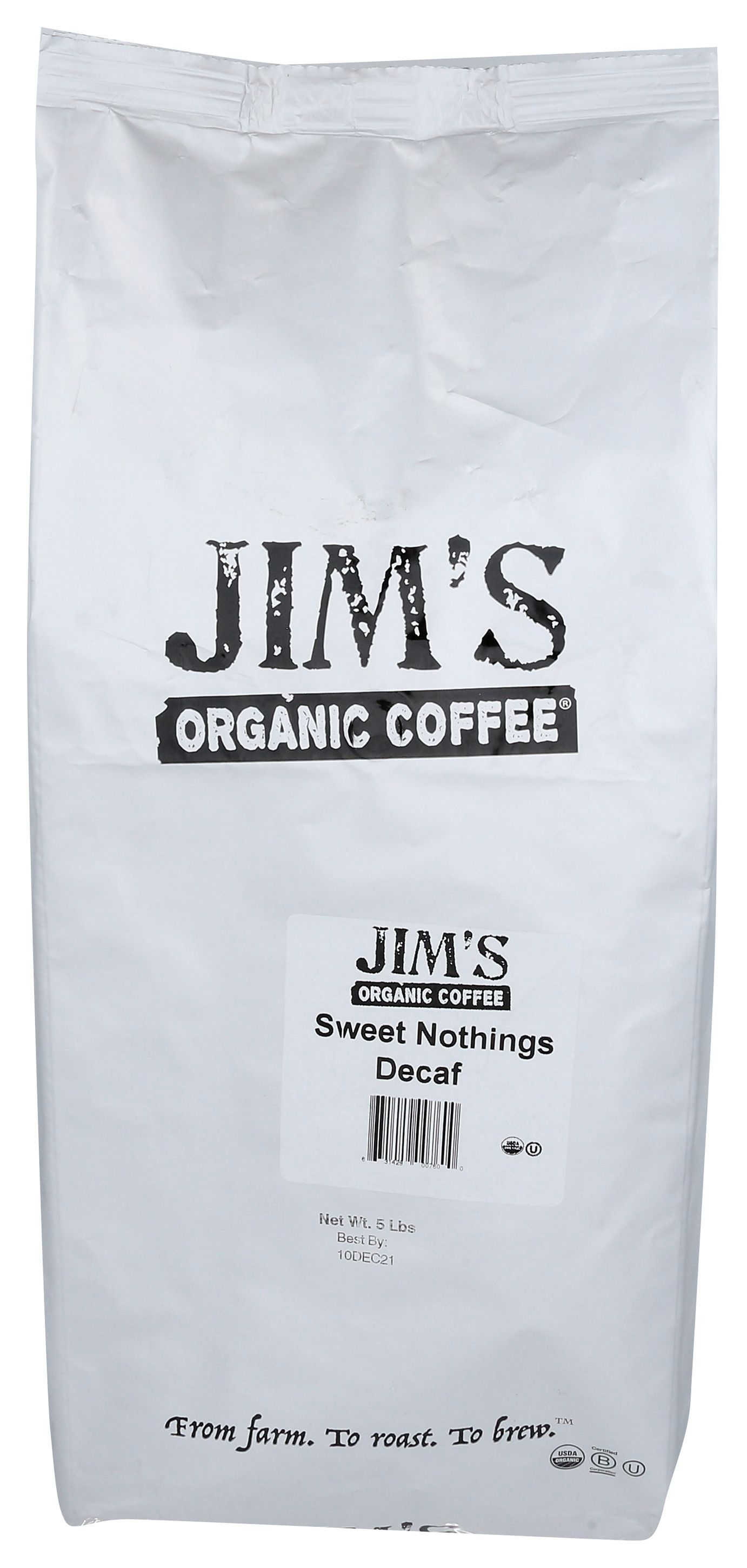 Jims Organic Coffee Sweet Nothing Decaf Coffee, 5 Pound