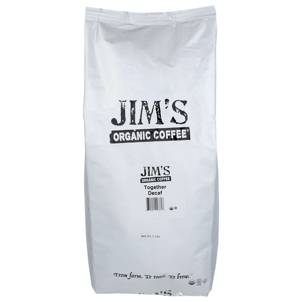 Jims Organic Coffee Together Decaf Medium or Dark Roast Whole Bean Coffee, 5 Pound