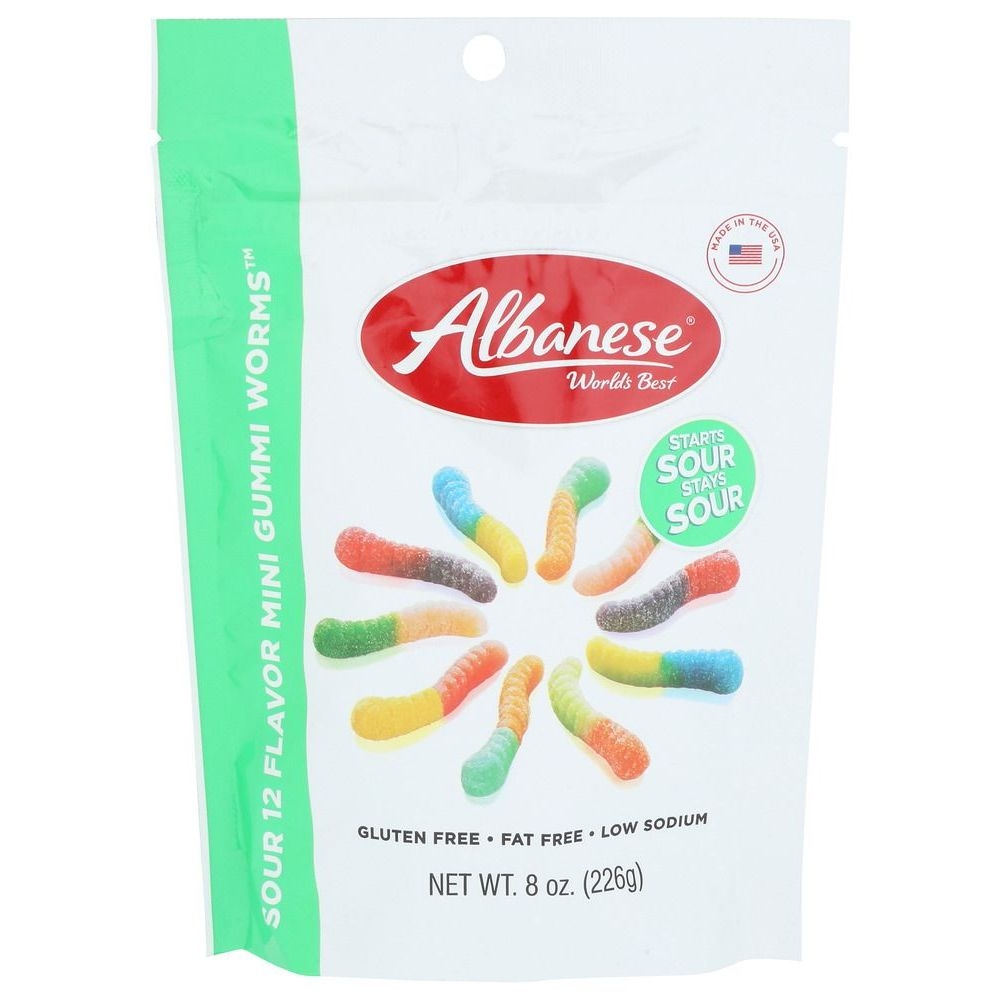 Albanese Sour 12 Flavor Mini Gummi Worms, 8 Ounce -- 6 per case