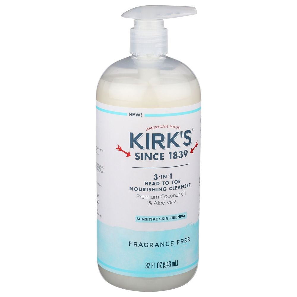 Kirks Fragrance Free Coconut Oil and Aloe Vera 3-in-1 Head To Toe Nourishing Cleanser, 32 Fluid Ounce
