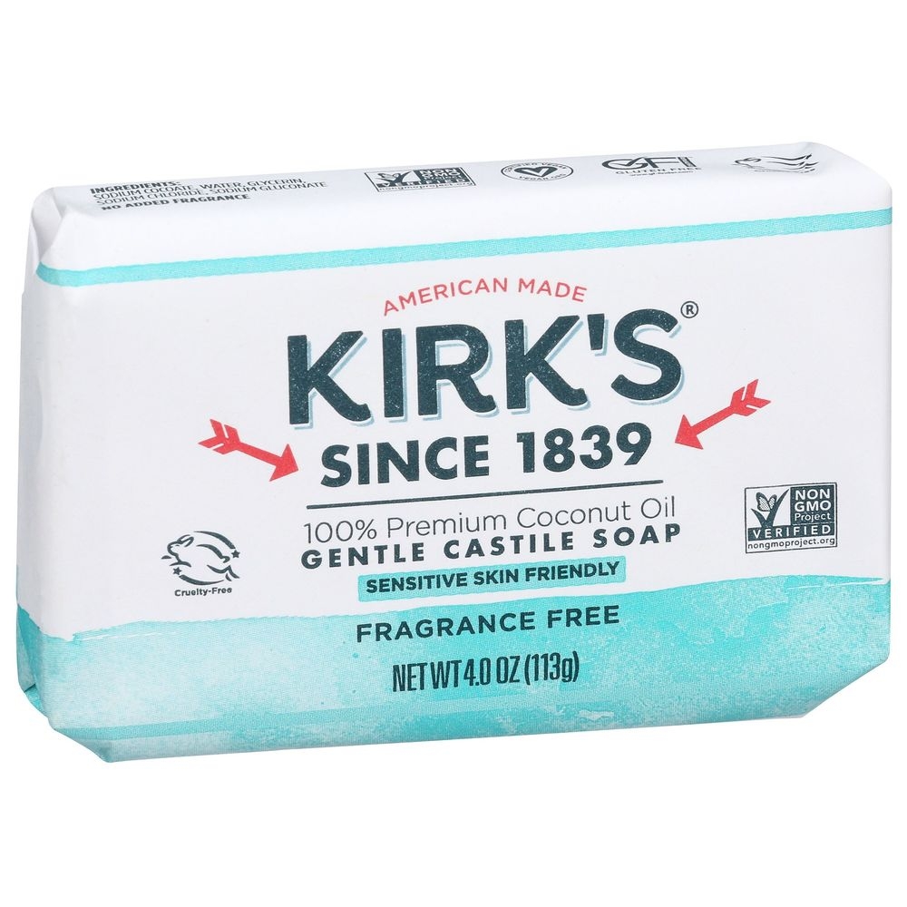 Kirks Fragrance Free Gentle Castile Bar Soap, 4 Ounce