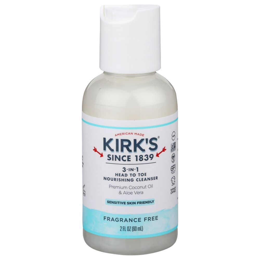 Kirks Fragrance Free Coconut Oil and Aloe Vera 3-in-1 Liquid Soap, 2 Fluid Ounce