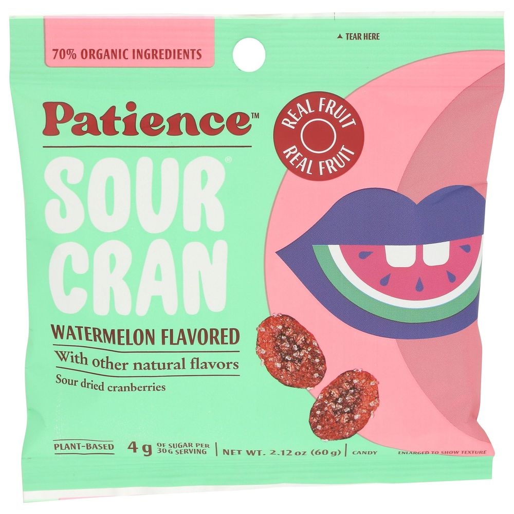 Patience Organic Sour Cran Sour Dried Cranberries Watermelon Candy, 2.12 Ounce -- 24 per case