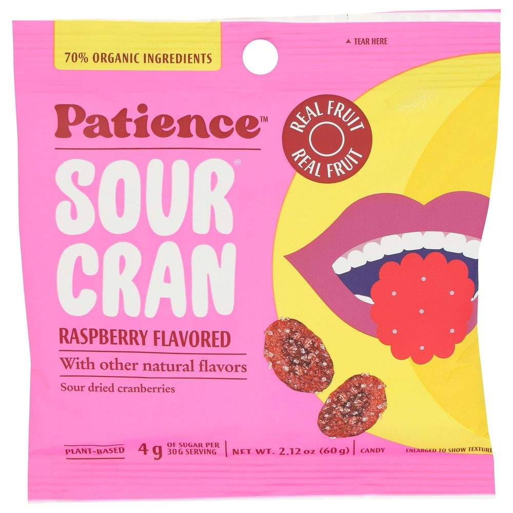 Patience Organic Sour Cran Sour Dried Cranberries Raspberry Candy, 2.12 Ounce -- 24 per case