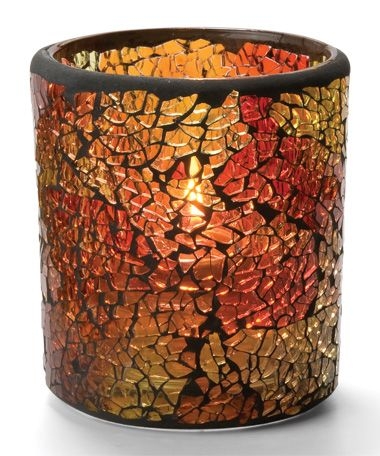 Hollowick Red and Gold Crackle Glass Votive Lamp, 3 1/4 x 3 x 3 inch.