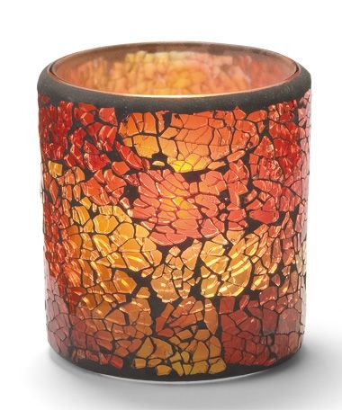 Hollowick Red and Gold Frosted Crackle Glass Votive Lamp, 3 1/4 x 3 x 3 inch.