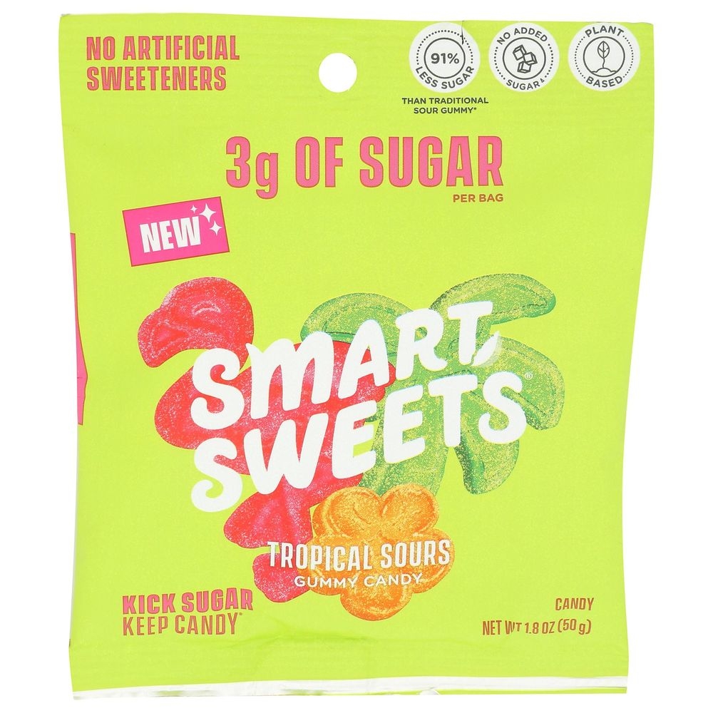 SmartSweets Tropical Sours Gummy Candy, 1.8 Ounce -- 14 per case