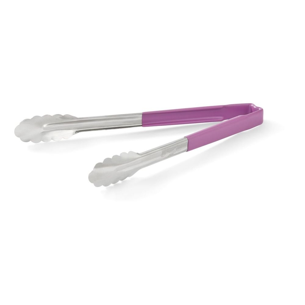 Vollrath 4781280 Stainless Steel Antimicrobial One Piece Scalloped Tong with Purple Kool-Touch Handle, 12 inch Length