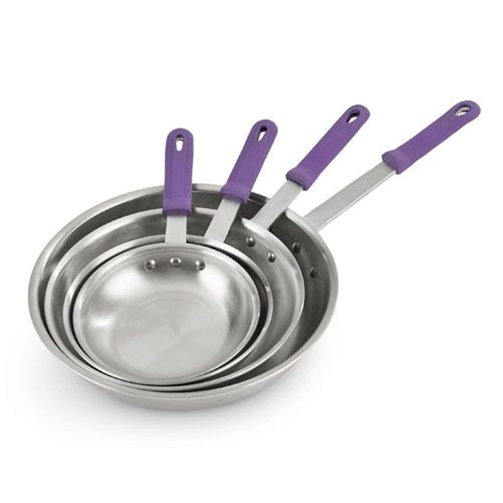 Vollrath 401080 Wear Ever Natural Finish Fry Pan with Purple Silicone Handle, 10 inch
