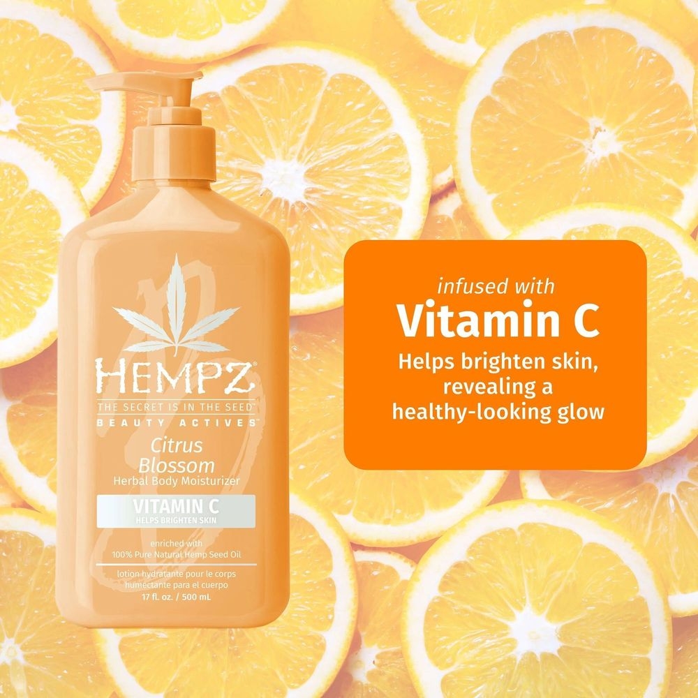 Hempz Beauty Actives Citrus Blossom Herbal Body Moisturizer with Brightening Vitamin C, 17 Fluid Ounce