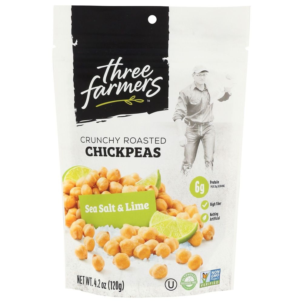 Three Farmers Sea Salt and Lime Roasted Chickpeas, 4.2 Ounce -- 6 per case
