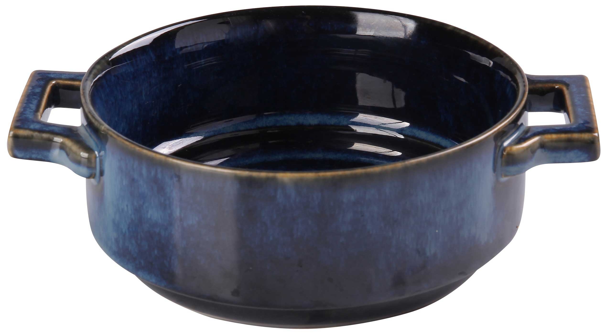 Yanco Blue Star Color Glazed Porcelain Blue Round Bake Plate with Handle, 20 Ounce -- 12 per case