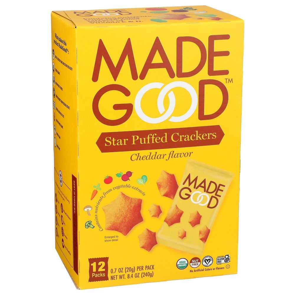 Made Good Organic Cheddar Flavor Star Puffed Cracker, 0.7 Ounce -- 48 per case