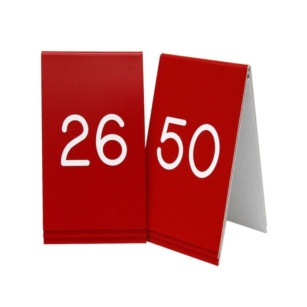 Cal-Mil Red with White Engraved 26 to 50 Number Tent Set, 3.5 x 5 inch