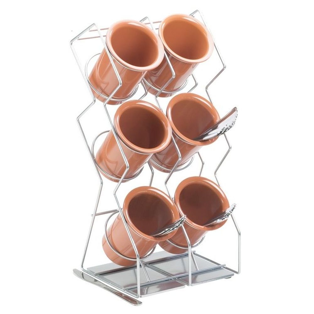 Cal-Mil Platinum Wire 6-Cylinder Vertical Flatware / Condiment Display, 9.50in L x 8.00in W x 20.00in H