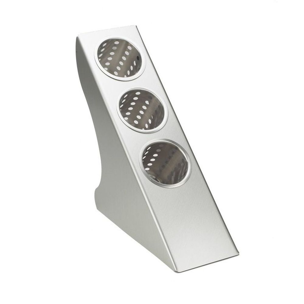Cal-Mil Faux Brushed Stainless Steel 3-Cylinder Vertical Flatware / Condiment Display, 6.00 x 14.88 x 15.50 inch
