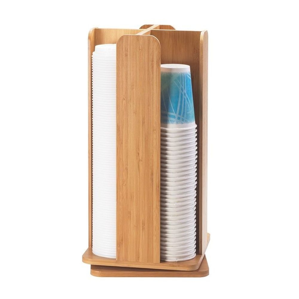 Cal-Mil Bamboo 4-Section Revolving Cup and Lid Organizer, 8 x 8 x 18 1/4 inch
