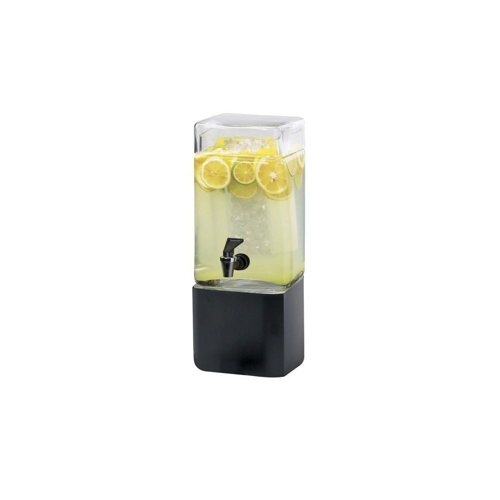 Cal-Mil Classic Square Black Base Glass Beverage Dispenser with Drip Tray and Ice Chamber, 1.5 Gallon Capacity