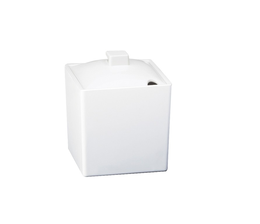 Cal Mil White Melamine Square Jar with Notched Lid, 4 x 4 x 4 inch -- 3 per case.