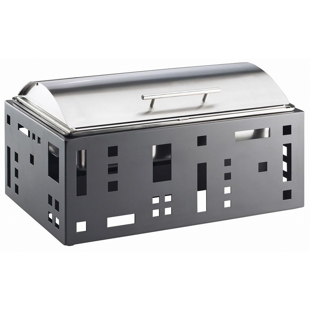 Cal-Mil Squared 9 Quart Black Roll Top Chafer, 23 x 15 x 16 inch