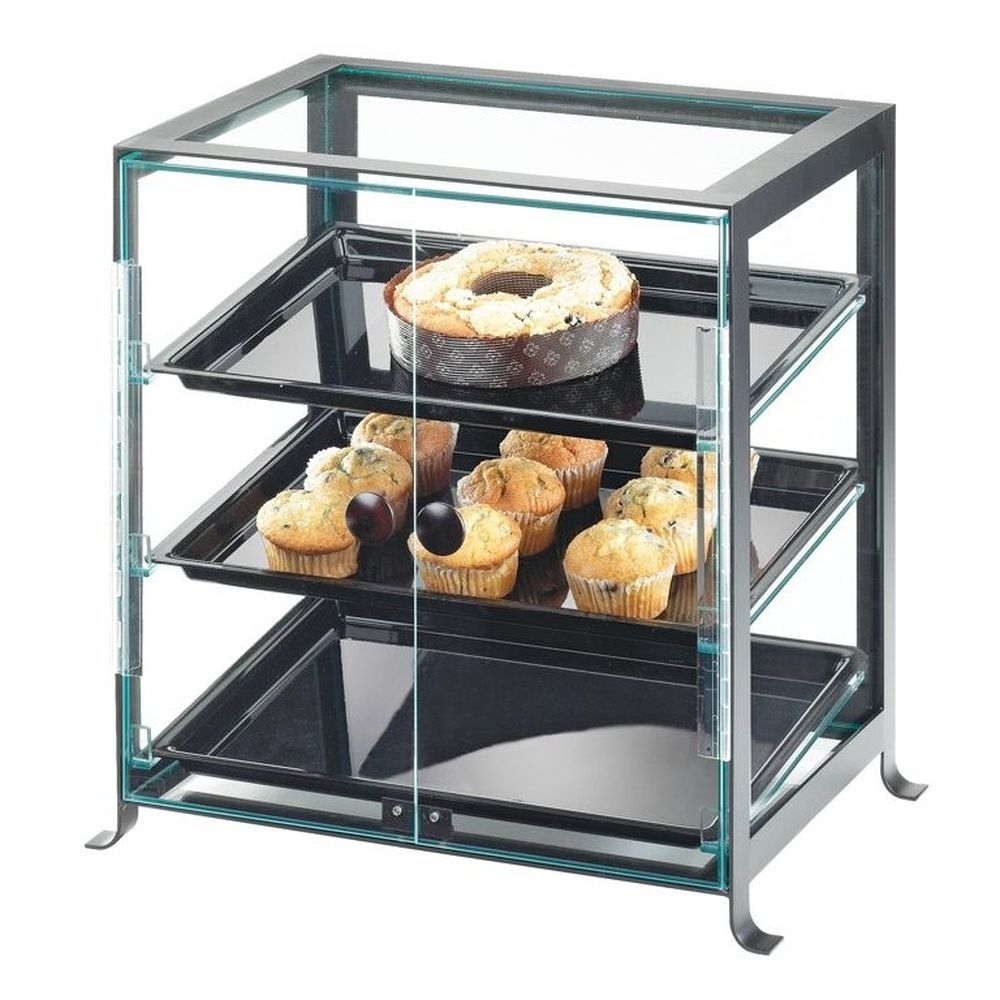 Cal-Mil Soho Three Tier Black Display Case with Rear Door, 17 1/4 x 12 3/4 x 20 3/4 inch