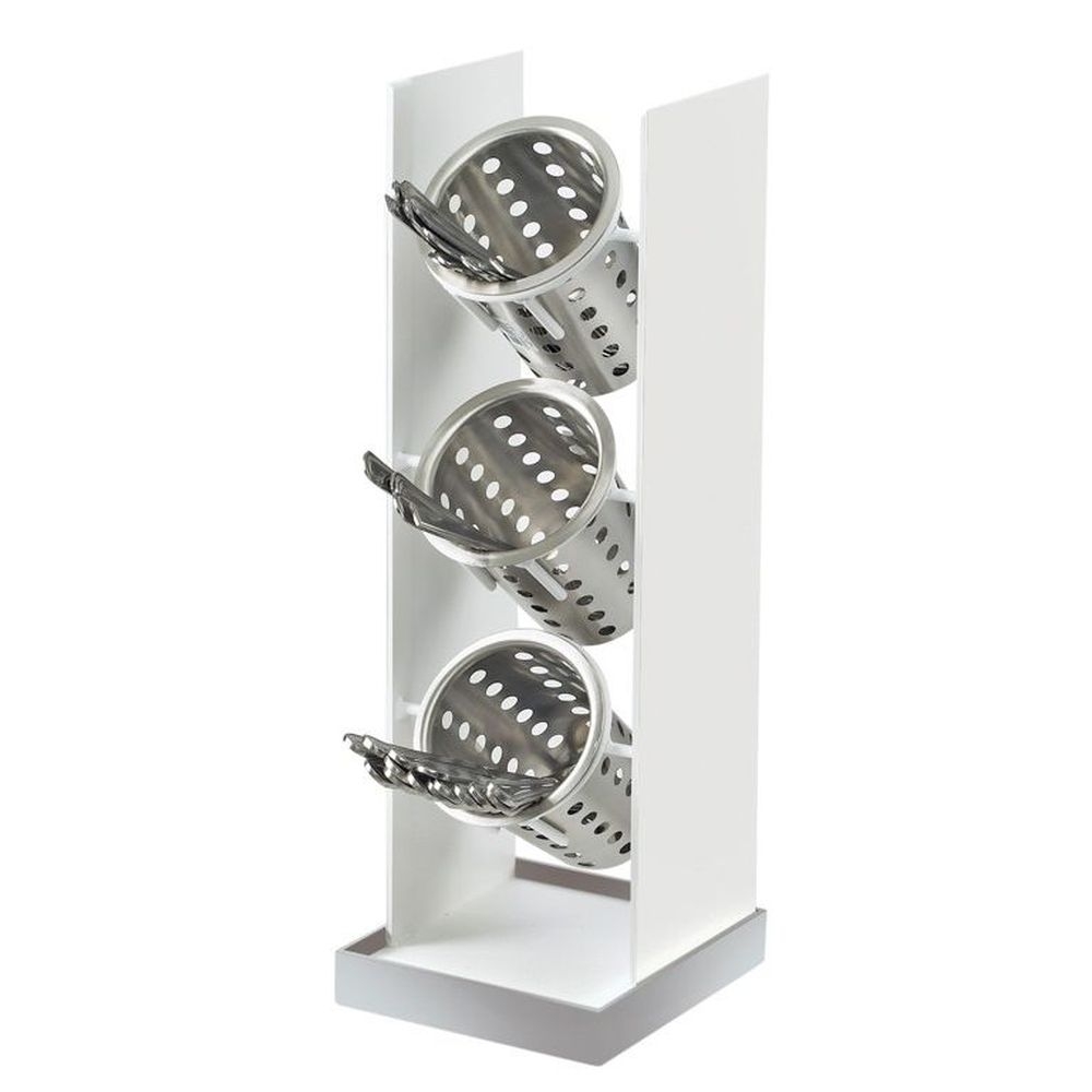 Cal-Mil Luxe Stainless Steel Base White Metal 3-Cylinder Vertical Flatware / Condiment Display, 6.75 x 7.5 x 20.25 inch