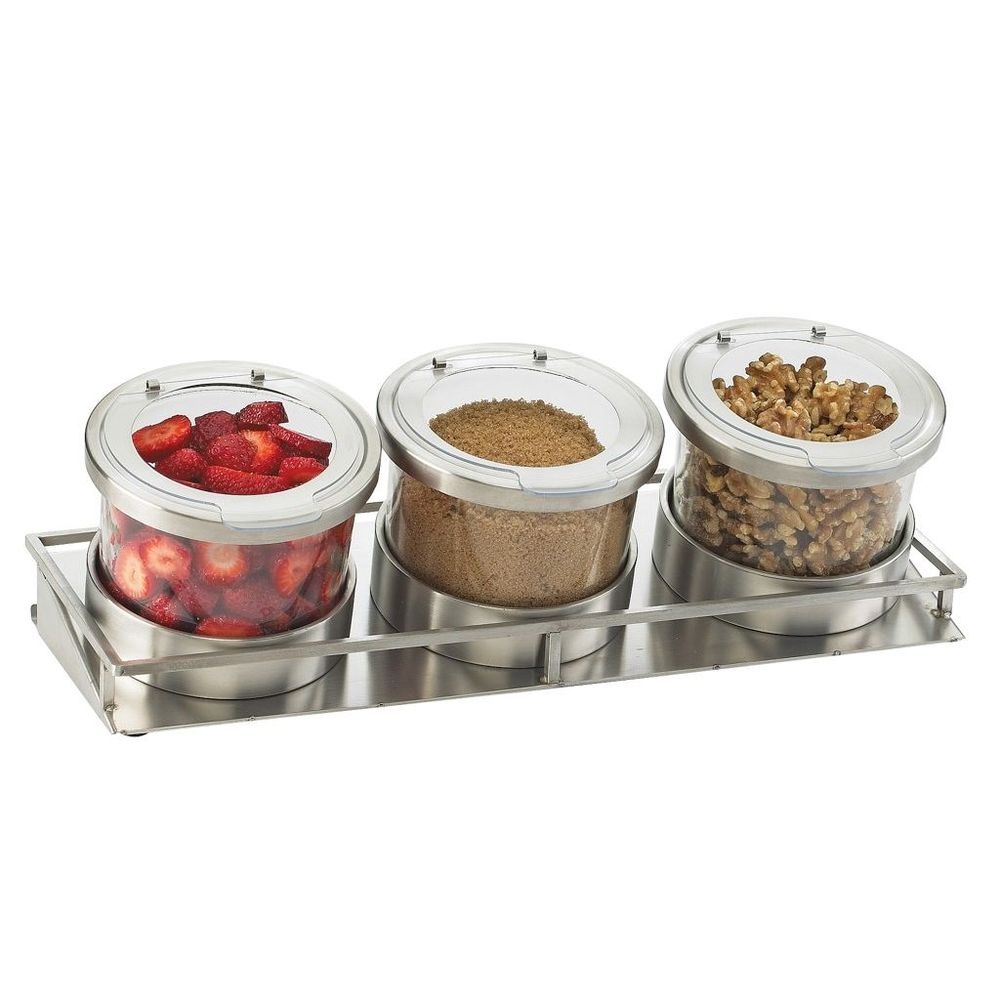 Cal-Mil Stainless Steel 16 Ounce Three Jar Mixology Display with Solid Lid, 13.375 x 4.875 x 4.75 inch
