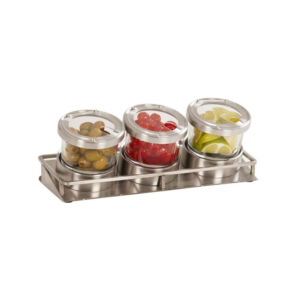 Cal-Mil Stainless Steel 16 Ounce Three Jar Mixology Display with Notched Lid, 13.375 x 4.875 x 4.75 inch