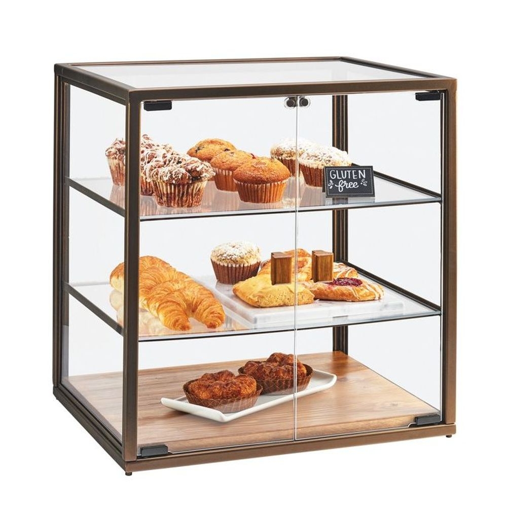 Cal-Mil Sierra Square 3 Tray Vintage Bakery Case with Wood Base, 21 x 17 x 23.25 inch