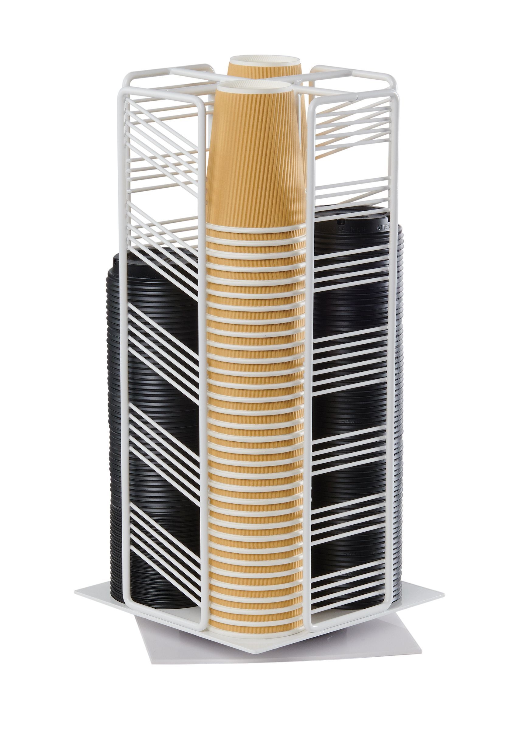Cal Mil White Portland Revolving Cup and Lid Holder, 8.75 inch Width x 8.75 inch Depth x 17.75 inch Height